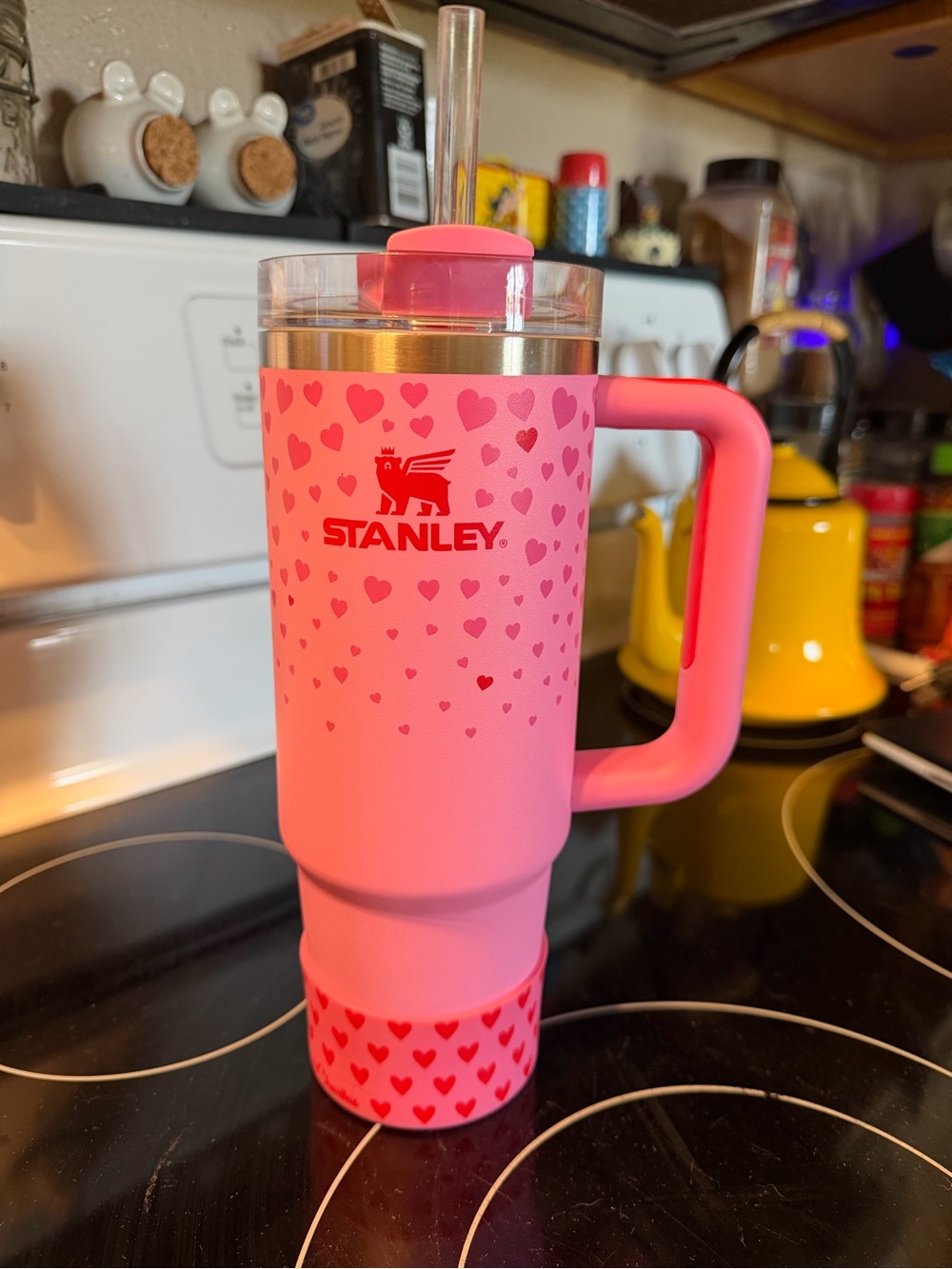Stanley Pink Heart Travel Tumbler with Handle and Straw